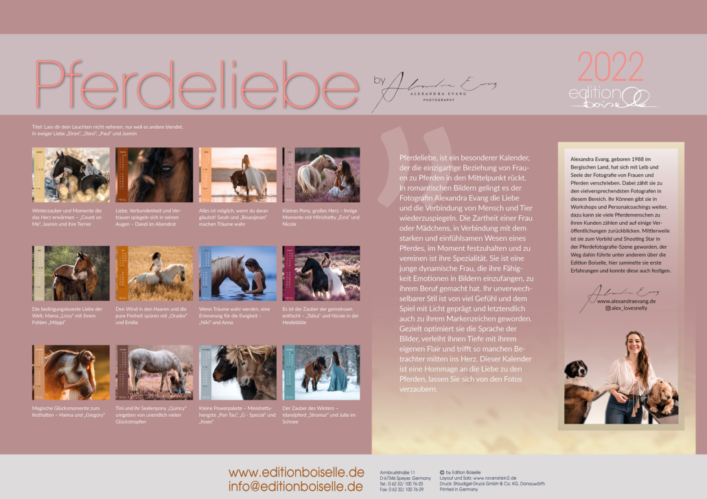 Pferdeliebe Kalender 2022 Alexandra Evang - Edition Boiselle